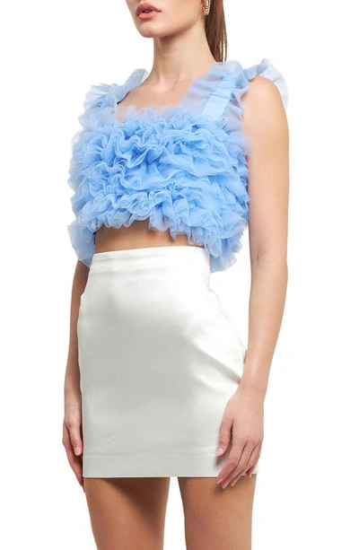 Endless Rose Ruffle Tulle Crop Tank In Powder Blue