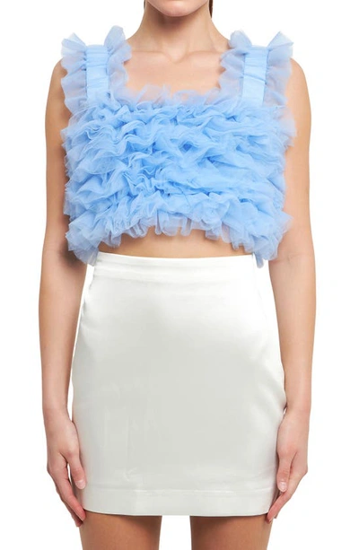 Endless Rose Ruffle Tulle Crop Tank In Powder Blue