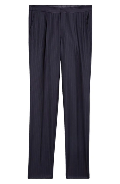 Shop Brunello Cucinelli Leisure Pleated Pinstripe Wool Pants In C002 Navy