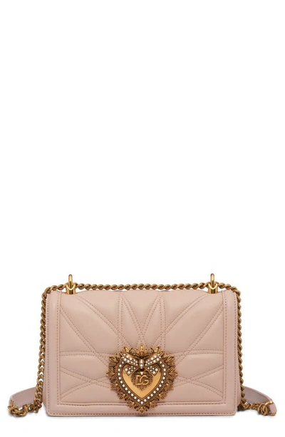 Shop Dolce & Gabbana Devotion Logo Heart Lambskin Crossbody Bag In Powder Pink