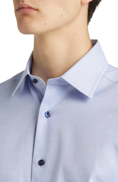 Shop David Donahue Trim Fit Geometric Pattern Microdobby Dress Shirt In Blue