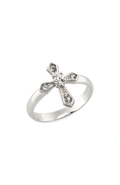 Shop Dolce & Gabbana Crystal Cross Ring In Silver