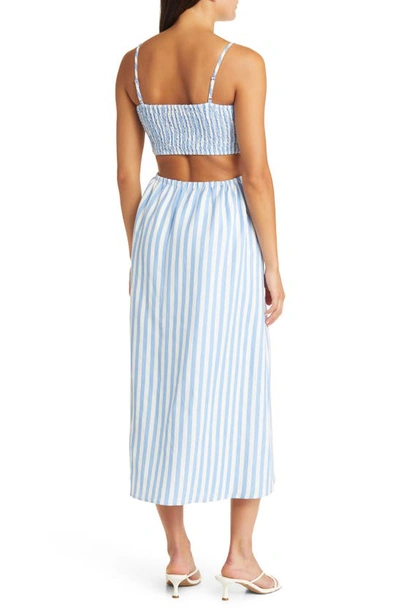 Sophie Rue Lille Stripe Cutout Smocked Linen Blend Sundress In Blue White Stripe
