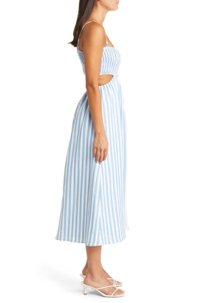 Sophie Rue Lille Stripe Cutout Smocked Linen Blend Sundress In Blue White Stripe