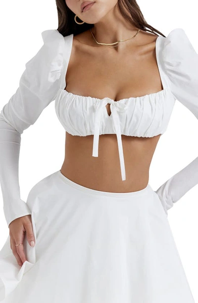 Shop House Of Cb Shira Long Sleeve Crop Top In White