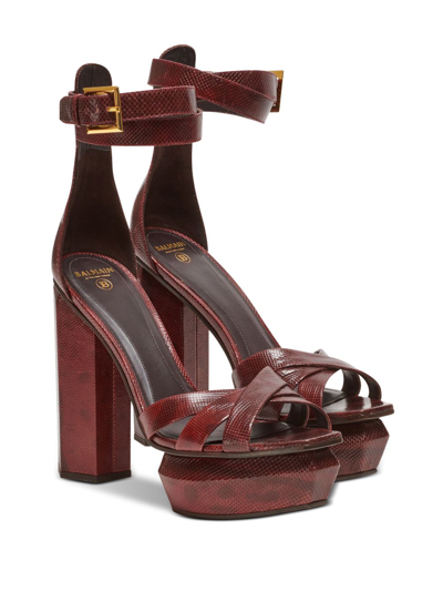 Shop Balmain Ava 140mm Leather Platform Sandals In Red