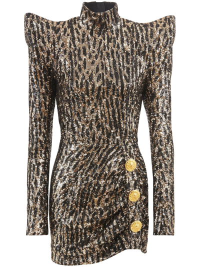Shop Balmain Sequin-embellishment Buttoned Minidress In Iac
