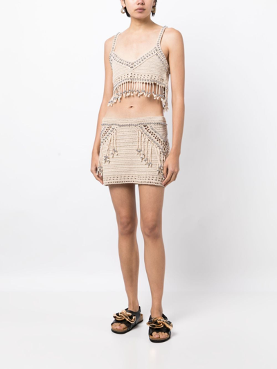 Shop Paco Rabanne Bead-embellished Cropped Top In Brown