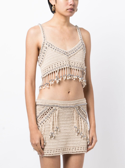 Shop Rabanne Bead-embellished Cropped Top In Brown