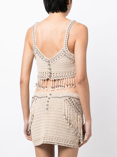 Shop Paco Rabanne Bead-embellished Cropped Top In Brown