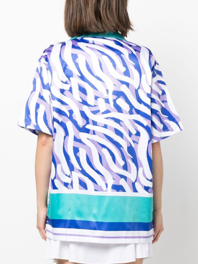 Shop J. Lindeberg Bay Zebra-print Satin Shirt In Green