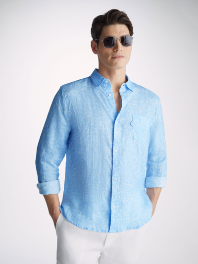 Shop Derek Rose Men's Shirt Milan 21 Linen Blue