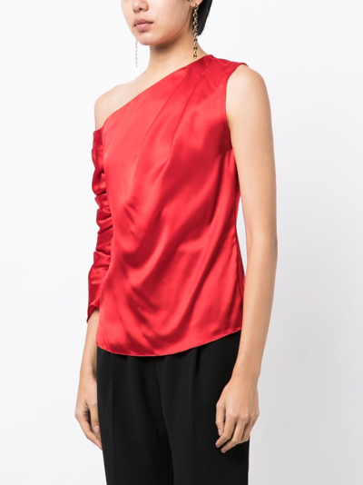 Shop Alejandra Alonso Rojas Asymmetric Silk-satin Blouse In Red