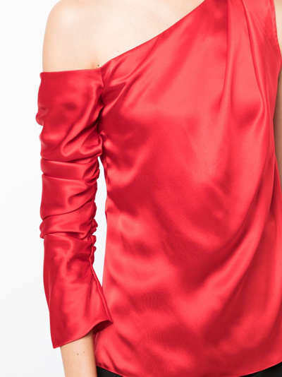 Shop Alejandra Alonso Rojas Asymmetric Silk-satin Blouse In Red