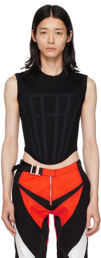 Dion Lee Black Rib Corset Tank Top In Black