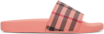 Shop Burberry Pink Check Slides In Candy Pink Ip Chk