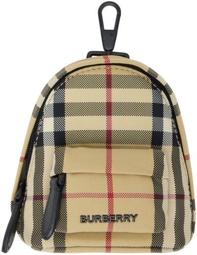 Shop Burberry Beige Check Keychain In Archive Beige