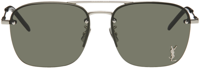 Shop Saint Laurent Black Sl 309 M Sunglasses In 006 Silver/silver/gr