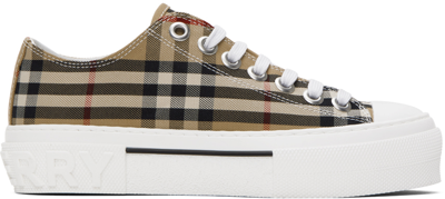 Shop Burberry Beige Check Sneakers In Archive Beige Ip Chk
