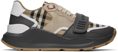 Shop Burberry Gray & Beige Vintage Check Sneakers In Grey