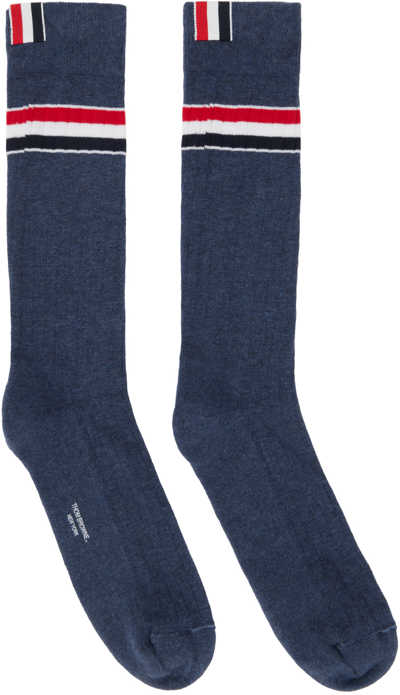 Shop Thom Browne Navy Stripe Socks In 435 Dark Blue