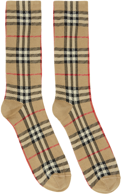 Shop Burberry Beige Vintage Check Socks In Archive Beige