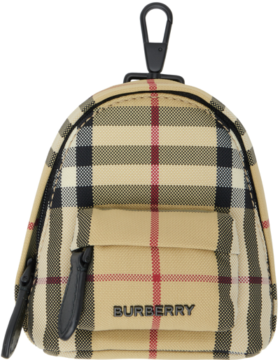 Shop Burberry Beige Check Backpack Keychain In Archive Beige