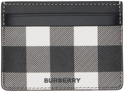 Shop Burberry Black & White Check Card Holder In Dark Birch Brown