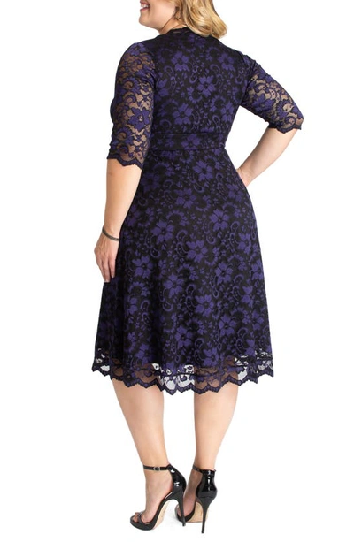 Kiyonna Women's Plus Size Mon Cherie Floral Lace Cocktail Dress In Violet Noir