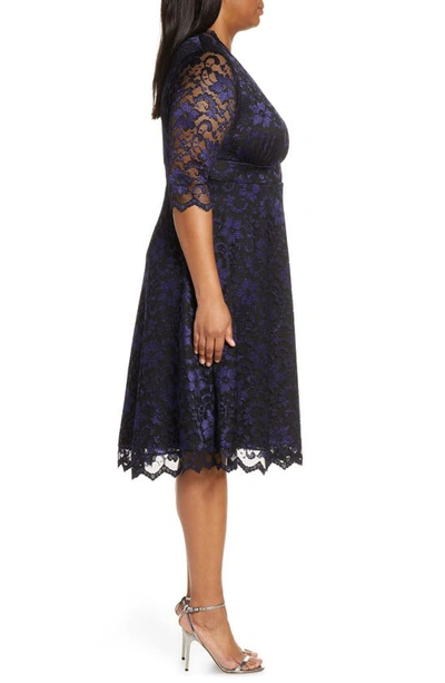 Kiyonna Women's Plus Size Mon Cherie Floral Lace Cocktail Dress In Violet Noir
