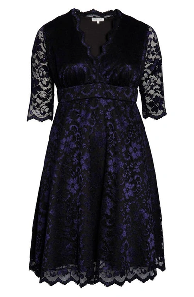 Kiyonna Women's Plus Size Mon Cherie Floral Lace Cocktail Dress In Violet Noir