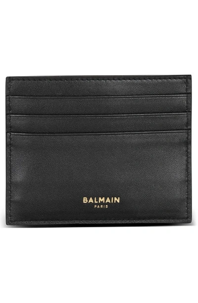 Shop Balmain B-buzz Calfskin Leather Card Case In 0pa Black
