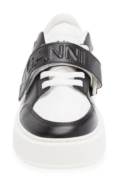 Shop Ganni Mixed Media Low Top Sneaker In Black/ White Vintage