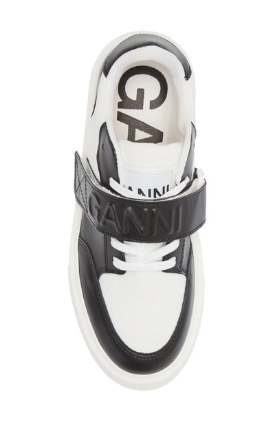 Shop Ganni Mixed Media Low Top Sneaker In Black/ White Vintage