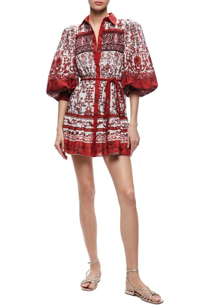 Shop Alice And Olivia Tiffie Tie Belt Shirtdress In Fatal Attraction Off White