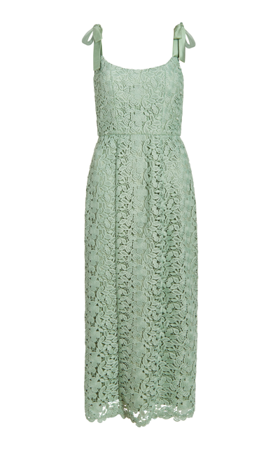 Shop Markarian Poppy Crocheted Lace Midi Dress In Green