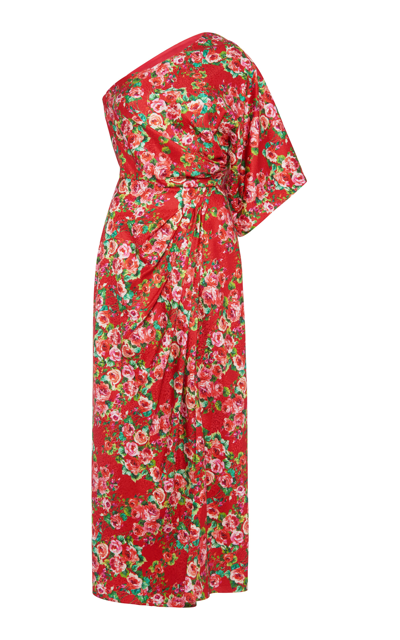 Shop Markarian Carla Rose-detailed Draped Midi Dress In Red
