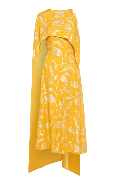 Shop Markarian Kennedy Cape Dress In Yellow