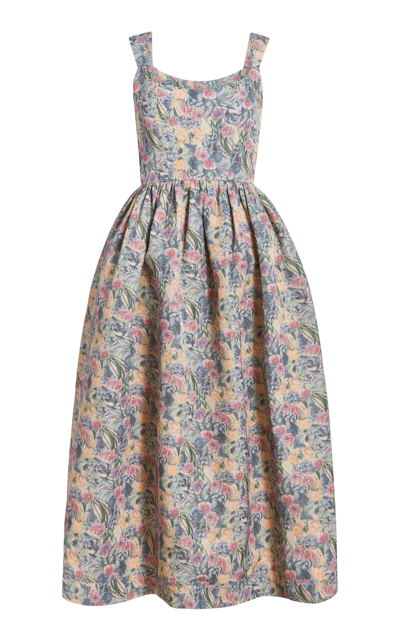 Shop Markarian Exclusive Apple Corset Linen-blend Midi Dress In Floral