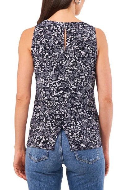 Shop Vince Camuto Floral Notched Hem Tank In Classic Navy