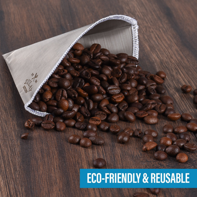 Zulay Kitchen Reusable Pour Over Coffee Filter Size#1 - Flexible Stainless Steel Mesh In White