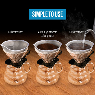 Zulay Kitchen Reusable Pour Over Coffee Filter Size#1 - Flexible Stainless Steel Mesh In White