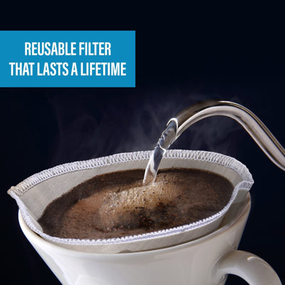 Zulay Kitchen Reusable Pour Over Coffee Filter Size#1 - Flexible Stainless Steel Mesh In White