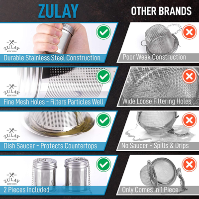 Shop Zulay Kitchen Stainless Steel Tea Ball Infusers For Loose Tea With Chain Hook & Saucer (2-pack) In Silver