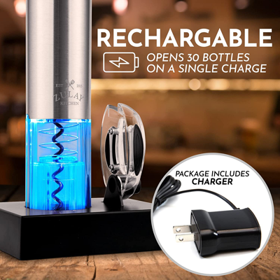 Zulay Kitchen Electric Wine Opener With Charging Base And Foil Cutter In Silver