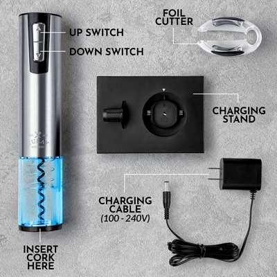 Zulay Kitchen Electric Wine Opener With Charging Base And Foil Cutter In Silver
