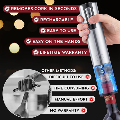 Zulay Kitchen Electric Wine Opener With Charging Base And Foil Cutter In Silver
