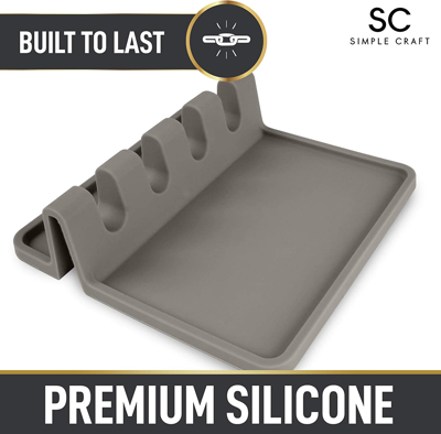 Zulay Kitchen Silicone Utensil Rest With Drip Pad & Spoon Holder For Multiple Utensils - Gray In Grey