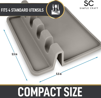 Zulay Kitchen Silicone Utensil Rest With Drip Pad & Spoon Holder For Multiple Utensils - Gray In Grey