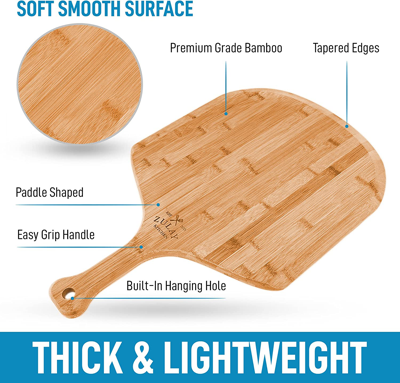Zulay Kitchen Natural Bamboo Pizza Paddle With Easy Glide Edges & Handle For Baking - Medium In Brown